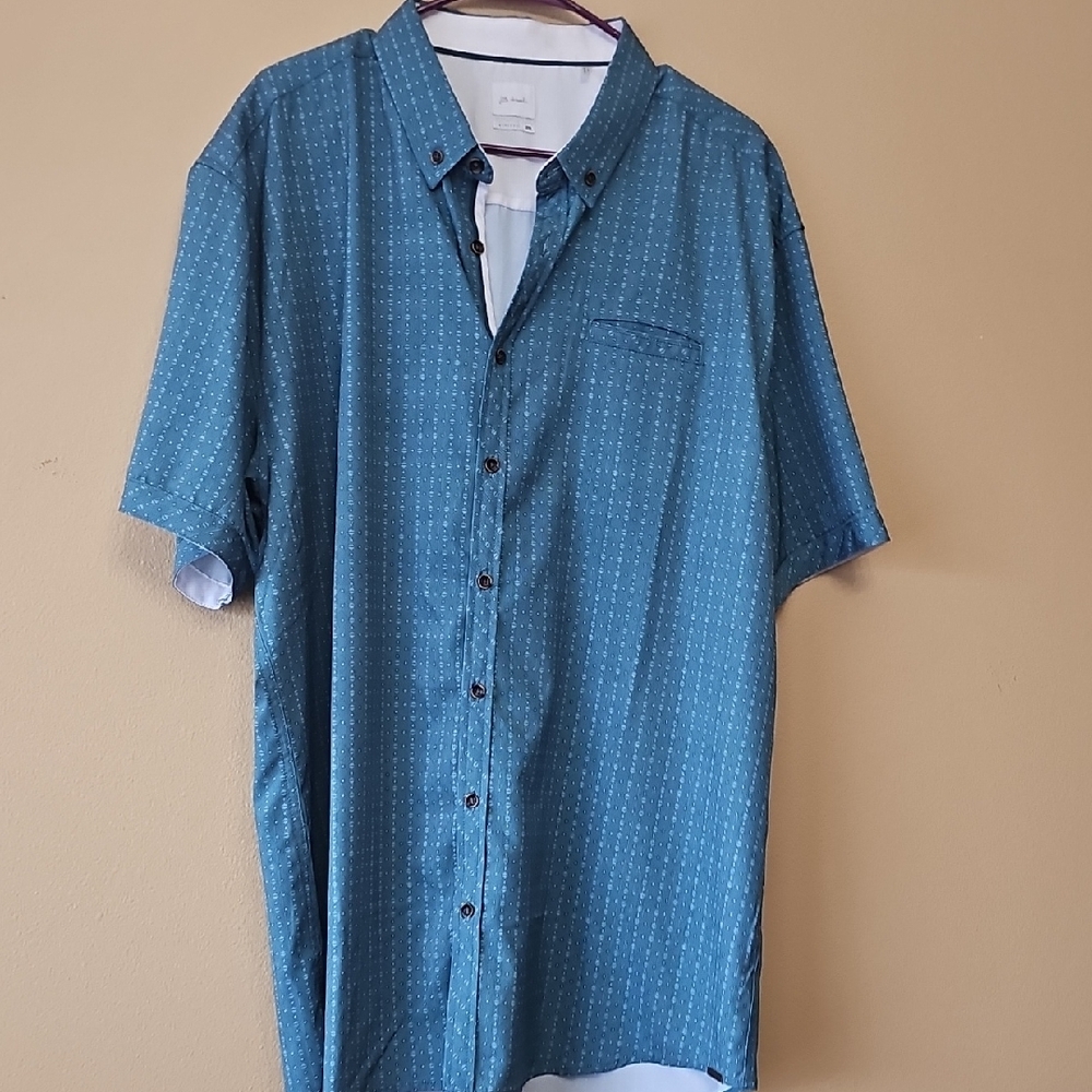 Blue Casual Button Down Shirt with Geometric Pattern